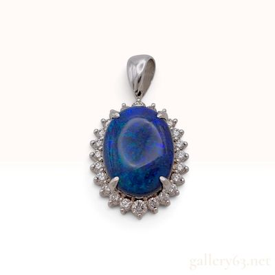 Sale Photo Thumbnail #555: Platinum 3.98ct Natural Black Opal and 0.47ctw Diamond Cluster Pendant