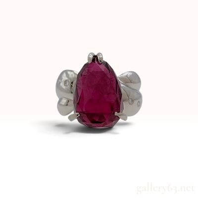 Rubellite Tourmaline and Diamond Pt900 Platinum Cocktail Ring Size 8.5
