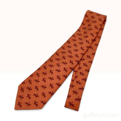 Hermes Equestrian Rider Orange Silk Necktie Accompanied by Box