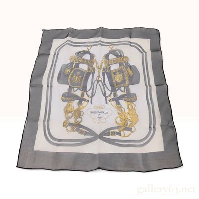 Sale Photo Thumbnail #544: Hermes Brides de Gala Grey and Gold Silk Mousseline Scarf