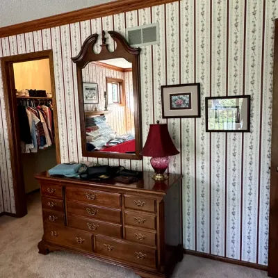 Sale Photo Thumbnail #60: DRESSER AND MIRROR AVAILABLE FOR PURCHASE PRIOR TO THE SALE -This furniture piece is available for early purchase and may sell before the estate sale begins. Please contact us if interested.