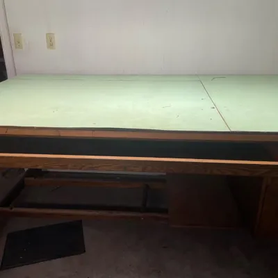 Sale Photo Thumbnail #27: Large vintage wooden drafting table.