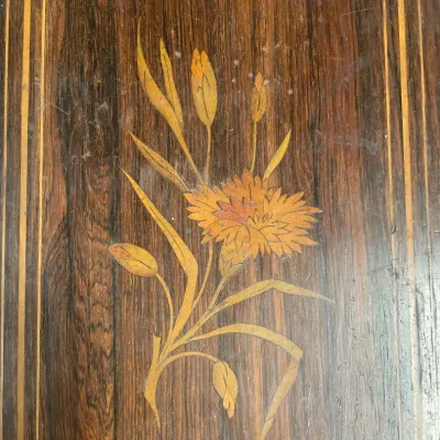 Sale Photo Thumbnail #13: Detailed view of a floral wood inlay box