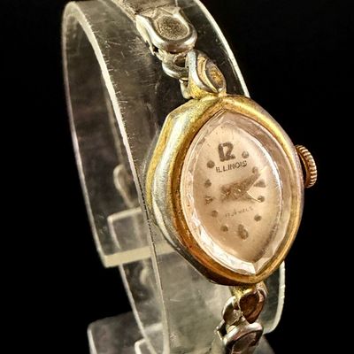 Sale Photo Thumbnail #62: Illinois Ladies Manual Wind Wristwatch 17 Jewels Base Metal Bezel and Stainless Steel Case