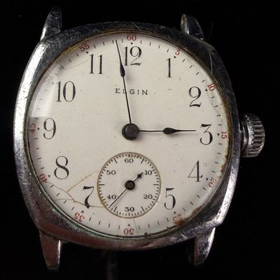Sale Photo Thumbnail #187: Elgin Manual Wind Cushion Case Wristwatch with Porcelain Dial