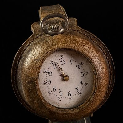 Sale Photo Thumbnail #107: World War I Era Pocket Watch with Leather Wristlet Conversion Strap