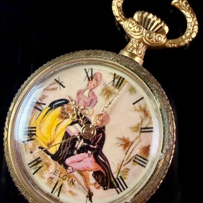 Sale Photo Thumbnail #7: Elgin Swiss Manual Wind Pendant Watch with Fete Galante Dial