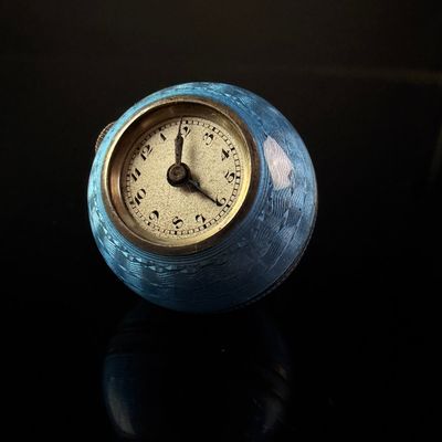 Sale Photo Thumbnail #22: Swiss Sterling Silver and Blue Guilloche Enamel Orb Pendant Watch by Didisheim-Goldschmidt Fils and Co