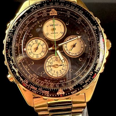 Sale Photo Thumbnail #191: Seiko Flightmaster Quartz Chronograph Watch 7T34-6A09