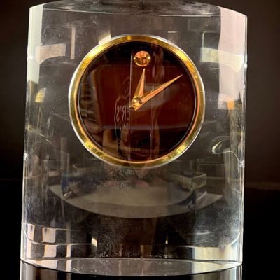 Sale Photo Thumbnail #26: Movado Museum Dial Quartz Desk Clock in Elliptical Acrylic Case