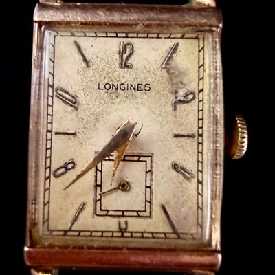 Sale Photo Thumbnail #163: Longines 10K Gold Filled Rectangular Manual Wind Wristwatch Caliber 9LT