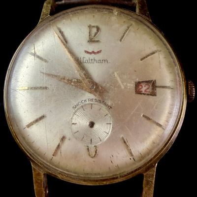 Sale Photo Thumbnail #106: Vintage Waltham Gold Tone Manual Wind Wristwatch with Date Complication