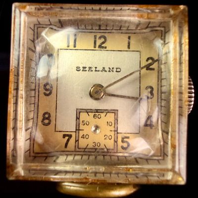 Sale Photo Thumbnail #140: Seeland Watch Co Art Deco Pendant Watch with Faceted Crystal and 12 Karat Gold Filled Bezel