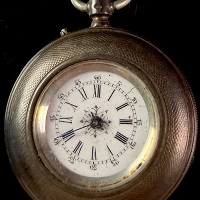 Sale Photo Thumbnail #84: Antique .800 Silver Open Face Pin Set Pocket Watch with Decorated Enamel Dial