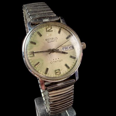 Sale Photo Thumbnail #40: Benrus Citation Quartz Wristwatch with Day-Date and Expansion Bracelet
