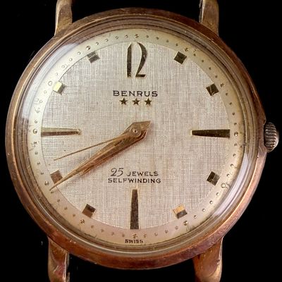 Sale Photo Thumbnail #159: Benrus Three-Star 25 Jewels Automatic Gold Electroplated Wristwatch
