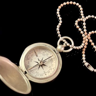 Sale Photo Thumbnail #179: Waltham US Military Issue Nickel Plated Hunter Case Pocket Compass with Bead Chain