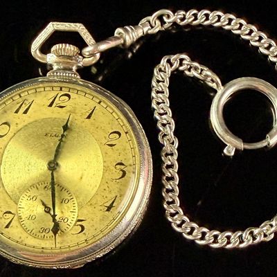 Sale Photo Thumbnail #90: Elgin National Watch Co. 17 Jewel Size 12 Open Face Pocket Watch with Chain