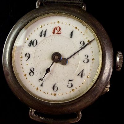 Sale Photo Thumbnail #33: Antique 0.935 Silver Manual Wind Trench Style Wristwatch