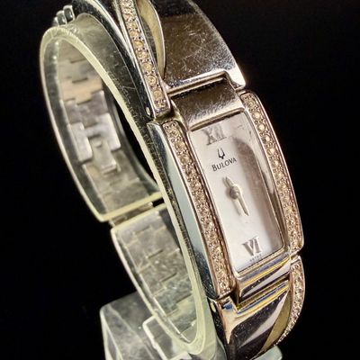 Sale Photo Thumbnail #47: Bulova Ladies Stainless Steel Rhinestone Accent Bracelet Watch 96T63