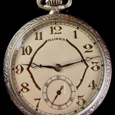 Sale Photo Thumbnail #157: Illinois Watch Co. Art Deco 19 Jewel Silveroid Pocket Watch