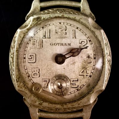 Sale Photo Thumbnail #99: Antique Gotham Engraved Trench Style Wristwatch
