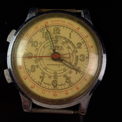 Sale Photo Thumbnail #60: Vintage Swiss Nassis Base Metal Chronograph Wristwatch For Parts
