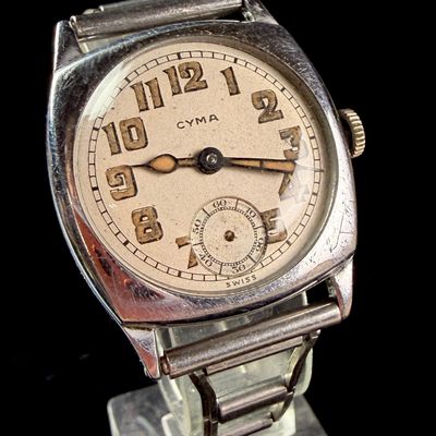 Sale Photo Thumbnail #139: Cyma Swiss Manual Wind Cushion Case Wristwatch