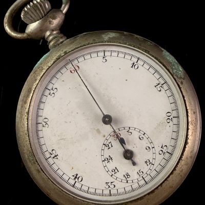 Sale Photo Thumbnail #10: Vintage Swiss Made Open Face Mechanical Stopwatch