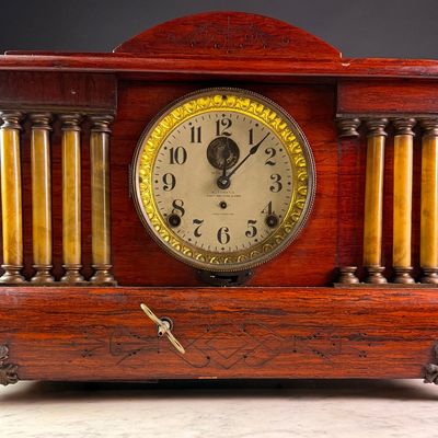 Sale Photo Thumbnail #120: Seth Thomas Adamantine Eight Day Long Alarm Mantel Clock