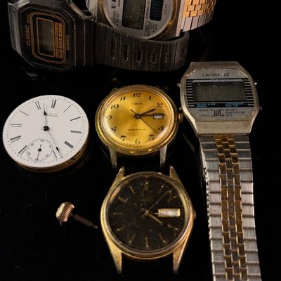 Sale Photo Thumbnail #92: A Group of Vintage Analog and Digital Wristwatches with a Waltham Pocket Watch Movement