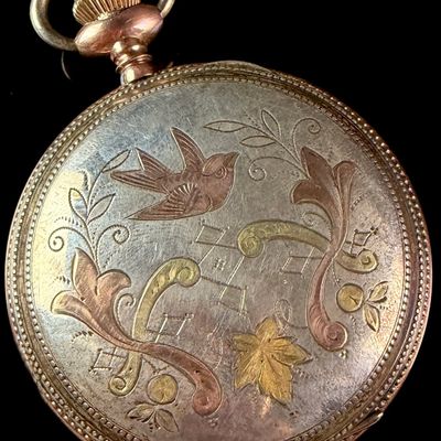 Sale Photo Thumbnail #73: Waltham Sterling Silver Hunter Case Pocket Watch with Multi Color Gold Accents