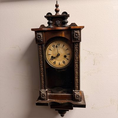 Sale Photo Thumbnail #117: A dark-stained wooden wall clock for the Ottoman market, Junghans, circa 1910