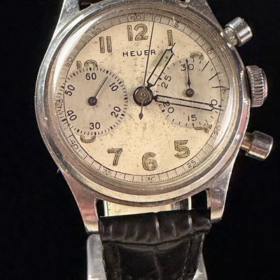 Sale Photo Thumbnail #166: Heuer Pre-Carrera Big Eye Stainless Steel Chronograph Wristwatch Reference 52419