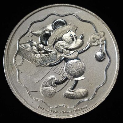 MICKEY MOUSE CHRISTMAS 1 OZ .999 SILVER ROUND
