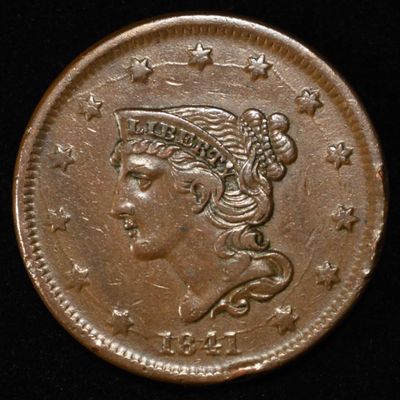 1841 LARGE CENT XF/AU RIM BUMPS