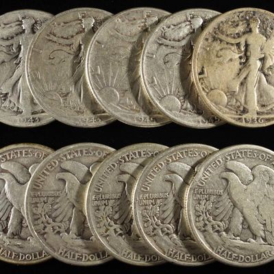(10) WALKING LIBERTY HALF DOLLARS
