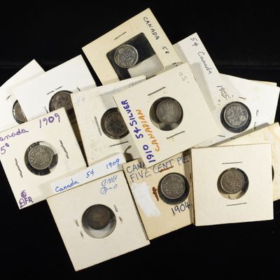 (15) 92.5% SILVER CANADIAN 5 CENTS