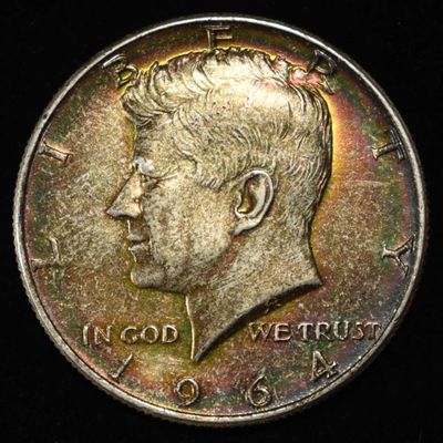 1964 KENNEDY HALF DOLLAR GEM BU RAINBOW COLOR