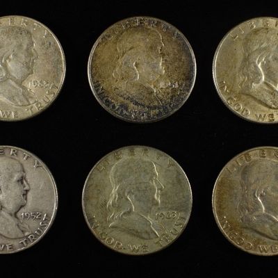 (10) 90% SILVER FRANKLIN HALF DOLLARS