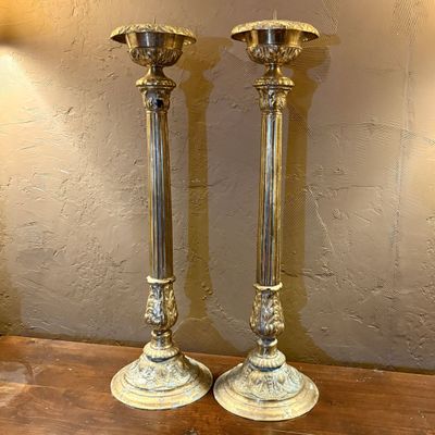 A Pair of Tall Neoclassical Style Brass Pricket Candlesticks