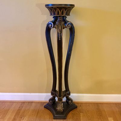 Neo-Classical Style Ebonized and Gilded Pedestal Plant Stand