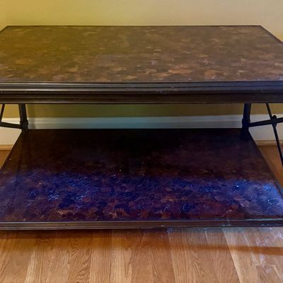 Neoclassical Style Two Tier Tessellated Stone and Iron Coffee Table