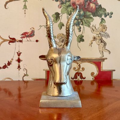 Cast Brass African Antelope Head Sculpture on Rectangular Plinth