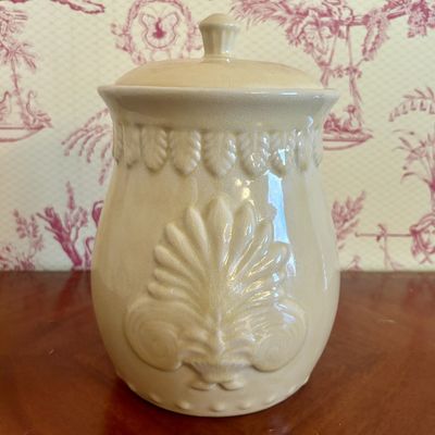Molded Creamware Ceramic Lidded Canister