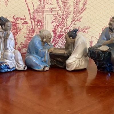 A set of seven glazed sancai-style porcelain 'Seven Sages of the Bamboo Grove' figurines, 20th century