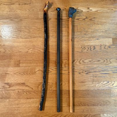 Three Vintage Walking Canes Including Blackthorn and Terrier Motif Sticks