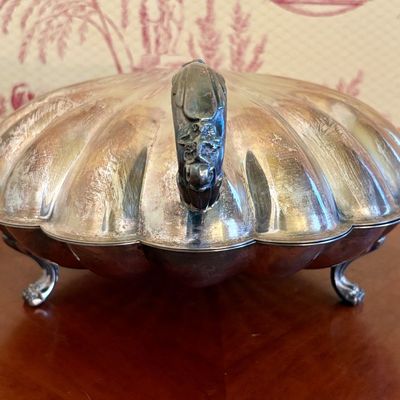 Victorian Style Silver Plated Scallop Shell Form Hinged Serving Dish