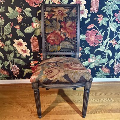 Neoclassical Style Side Chair with Floral Needlepoint Upholstery