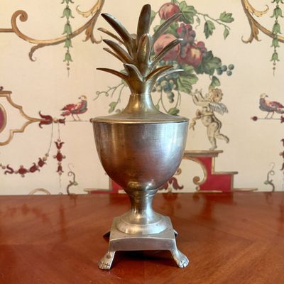 Regency Style Brass Finished Pineapple Jar with Lion Paw Feet